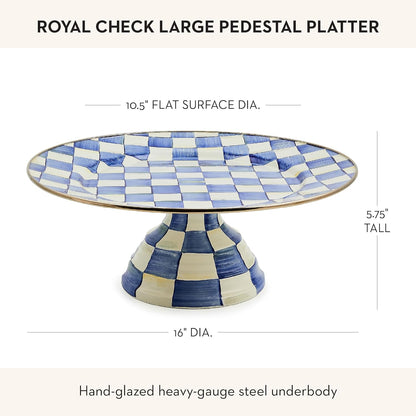 MACKENZIE-CHILDS Enamel Pedestal Serving Platter, Decorative Serving Dish for Food, Small, Black-and-White Courtly Check