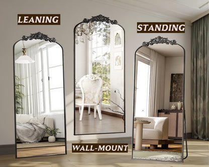 Dewfig Arched Full Length Mirror, 76"x34" Large Floor Mirror, Full Body Mirrors for Leaning or Hanging, Standing Mirrors for Bedroom, Living Room,Dressing Room, Aluminum Alloy Frame, Black