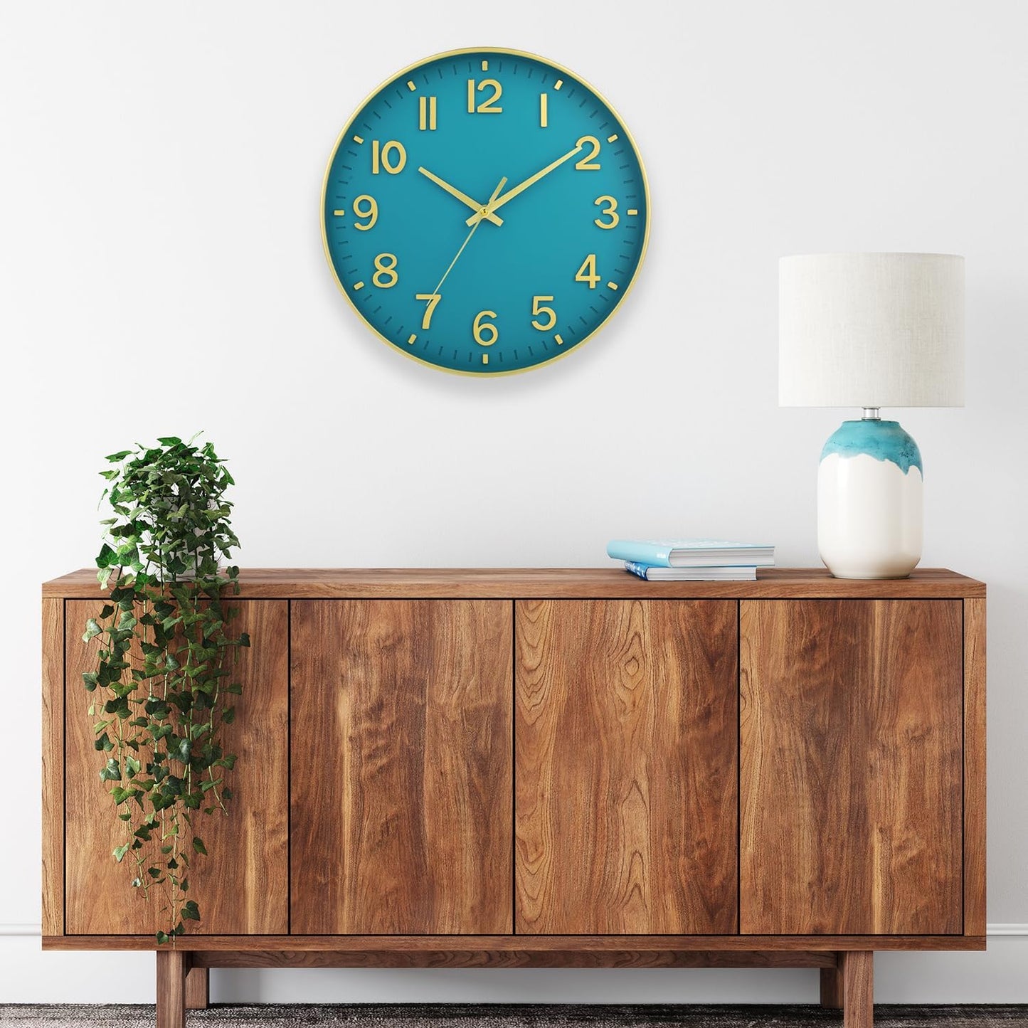 HZDHCLH Wall Clocks Battery Operated,12 inch Silent Non Ticking Modern Wall Clock for Living Room Bedroom Kitchen Office Classroom Decor (Olive Green and Gold)