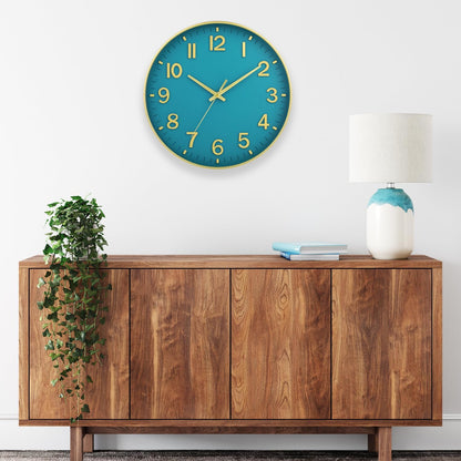 HZDHCLH Wall Clocks Battery Operated,12 inch Silent Non Ticking Modern Wall Clock for Living Room Bedroom Kitchen Office Classroom Decor (Olive Green and Gold)