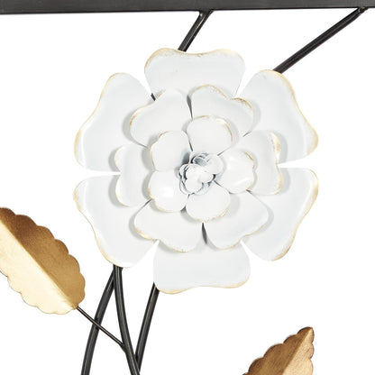 Deco 79 Metal Floral Home Wall Decor Dimensional Floating Wall Sculpture with Black and Gold Accents, Set of 2 Wall Art 12"W, 36"H, White & Gray