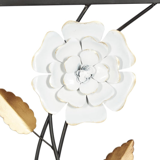 Deco 79 Metal Floral Home Wall Decor Dimensional Floating Wall Sculpture with Black and Gold Accents, Set of 2 Wall Art 12"W, 36"H, White & Gray