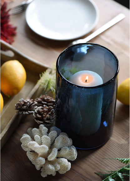 Hurricane Candle Holders for Pillar Hand Blown Glass Cylinder Vases Table Centerpiece Bulk Room Decor Clear Seeded Bubbles Living Dining Kitchen Island 10" 7" 4" Set of 3