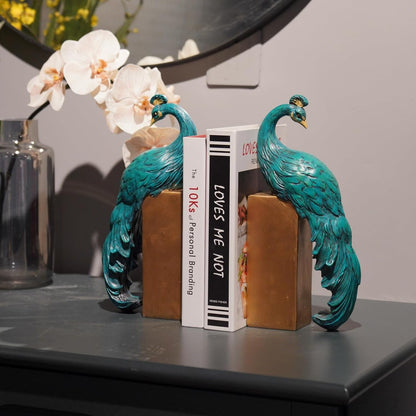 Heavy Duty Bookends Home Decor - Set of 2 Resin Peacock Non-Skid Decorative Bookends Bird Bookends Modern Peacock Statue Decor for Bookshelves Office Desk Living Room 6 * 2.5 * 12 Inch Braxio