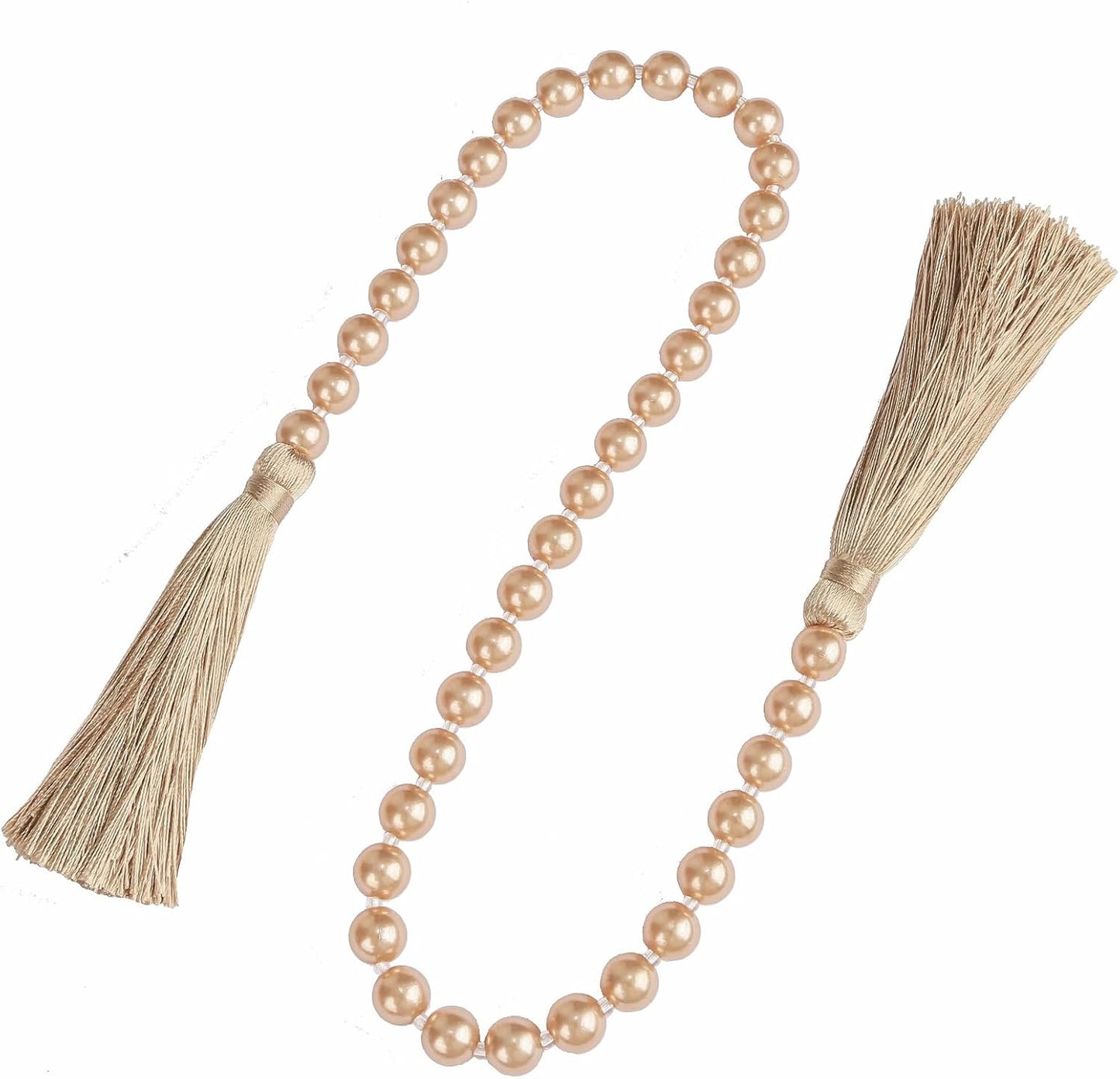 34 Inch Pearl Glass Bead Garland with Tassels - Elegant Boho Table Decor, Fringe Wall Hanging for Wedding, Party, Farmhouse Rustic Prayer Bead Home Decoration(1 Pack,Gold)