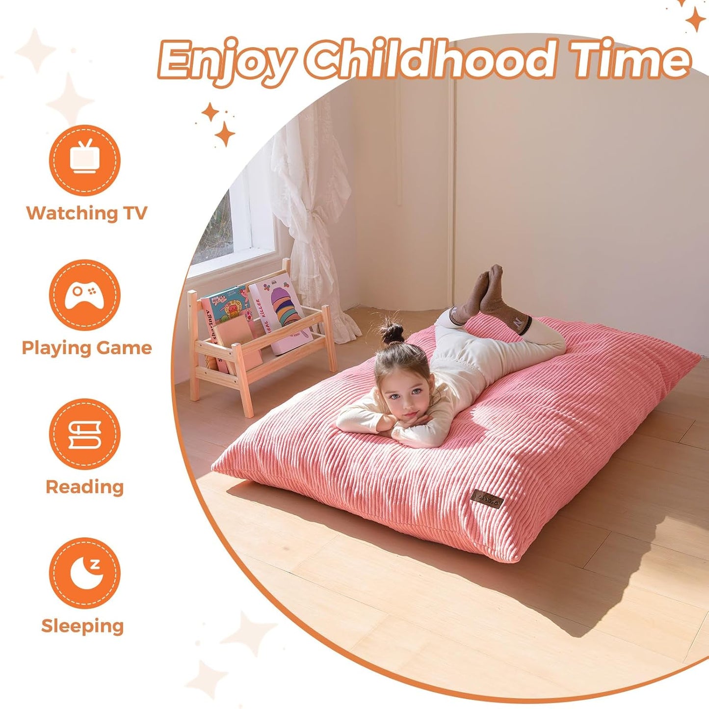 MAXYOYO 3 in 1 Kids Bean Bag Chair Couch, Convertible Chair Folds from Bean Bag to Lounger, Child Floor Sofa for Gaming, Reading, Floor Mattress with High-Density Foam Filling