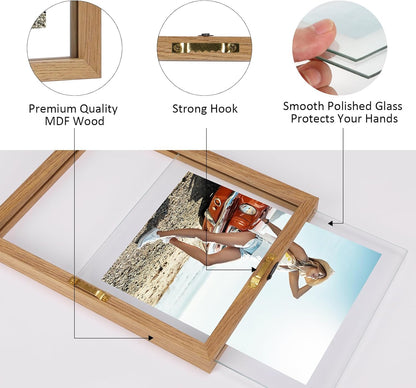 Trwcrt 4x6 Floating Picture Frames Set of 4, Double Glass Photo Frame Display up to 6 x 8 Photos for Desktop or Wall Hanging, Black