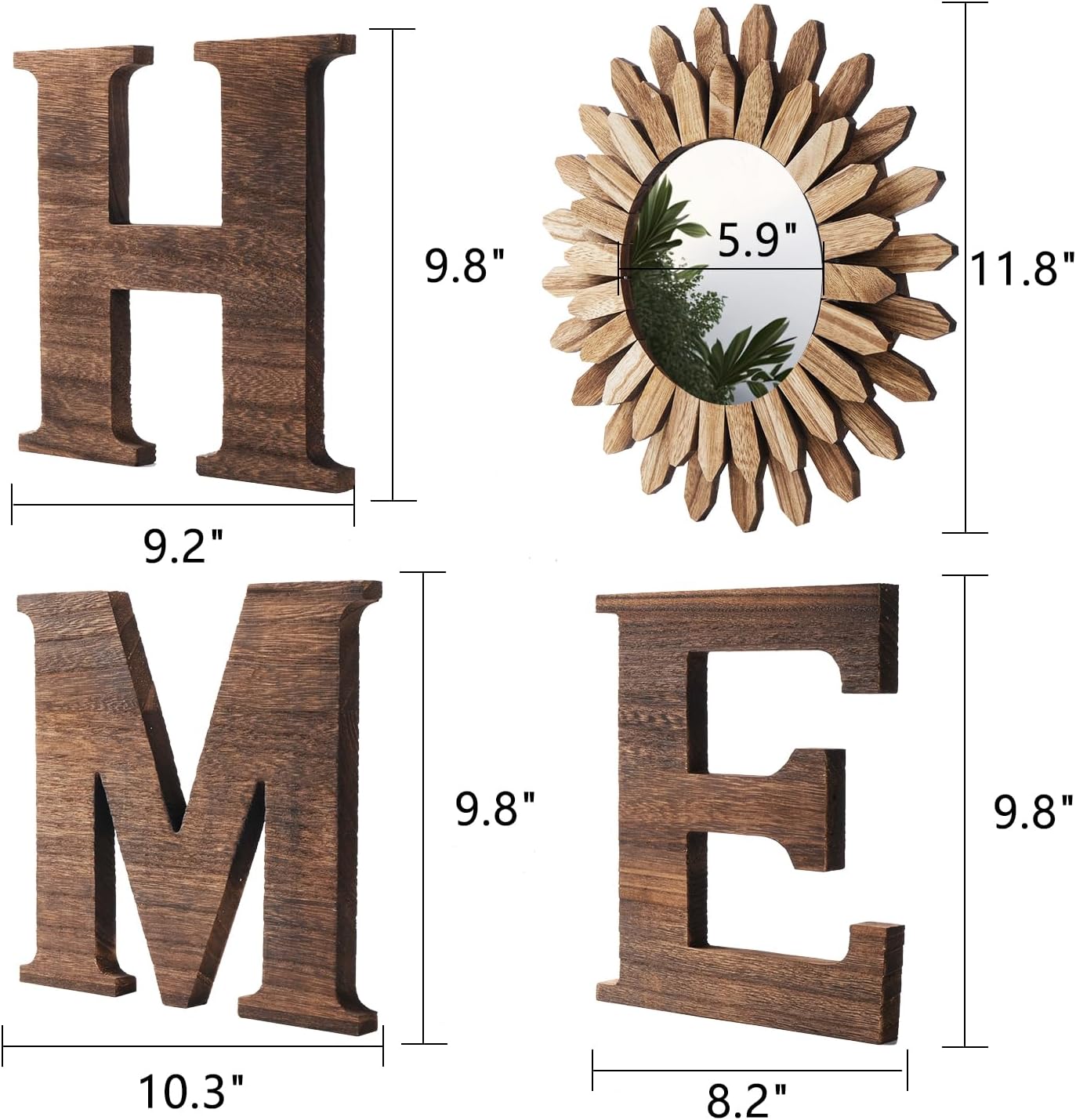 CHIF HAUTH Wood Home Sign with Sunflower Shaped Wood Mirror for O, Thick Letters for Wall Art, Rustic Decor, Farmhouse Home Wall Decor for Living Room, Entryway