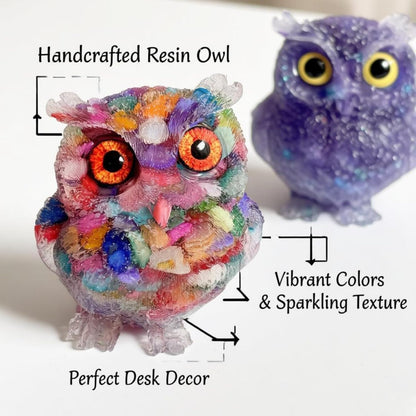 OwMell Owl Statue Tumbled Stone Gemstone Owl Figurine Home Decor Shelf Decor 2.5" - Turquoise
