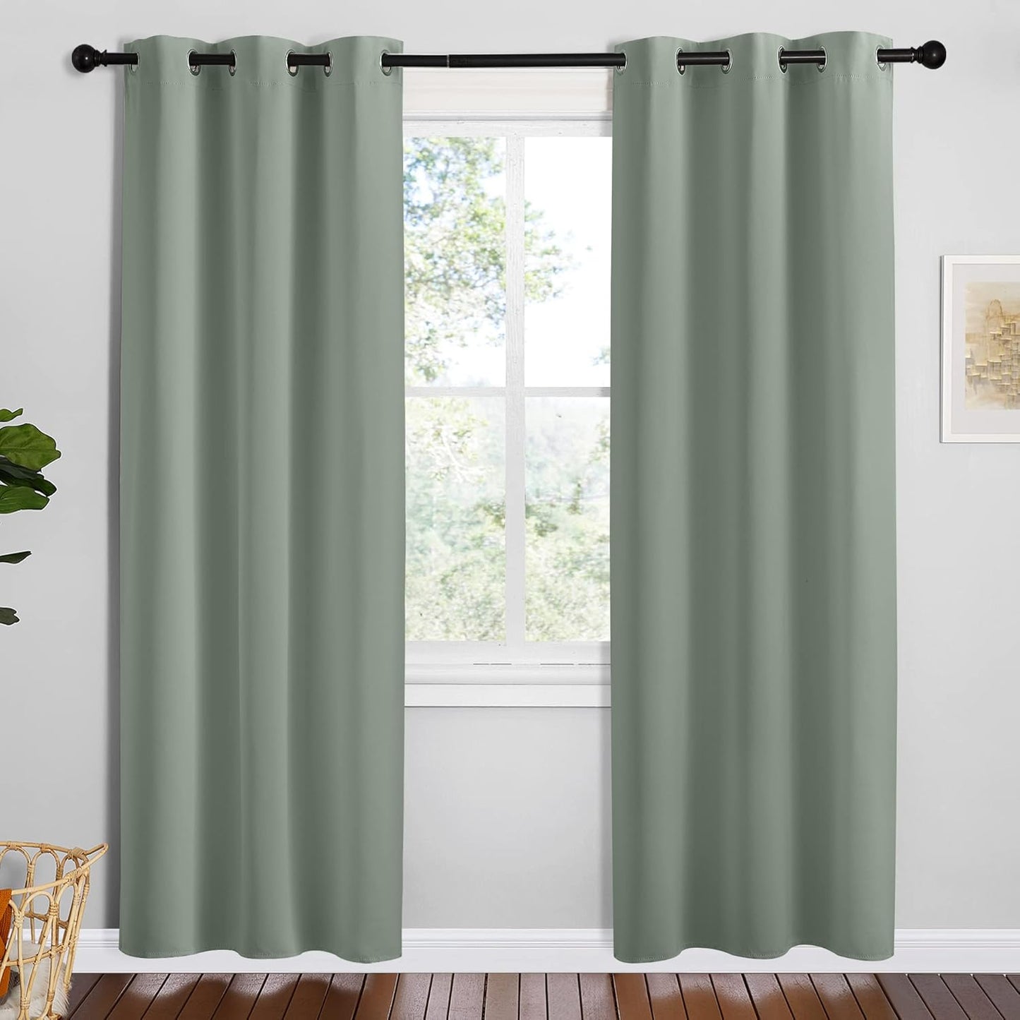 NICETOWN Halloween Pitch Black Solid Thermal Insulated Grommet Blackout Curtains/Drapes for Bedroom Window (2 Panels, 42 inches Wide by 63 inches Long, Black) - Colors B