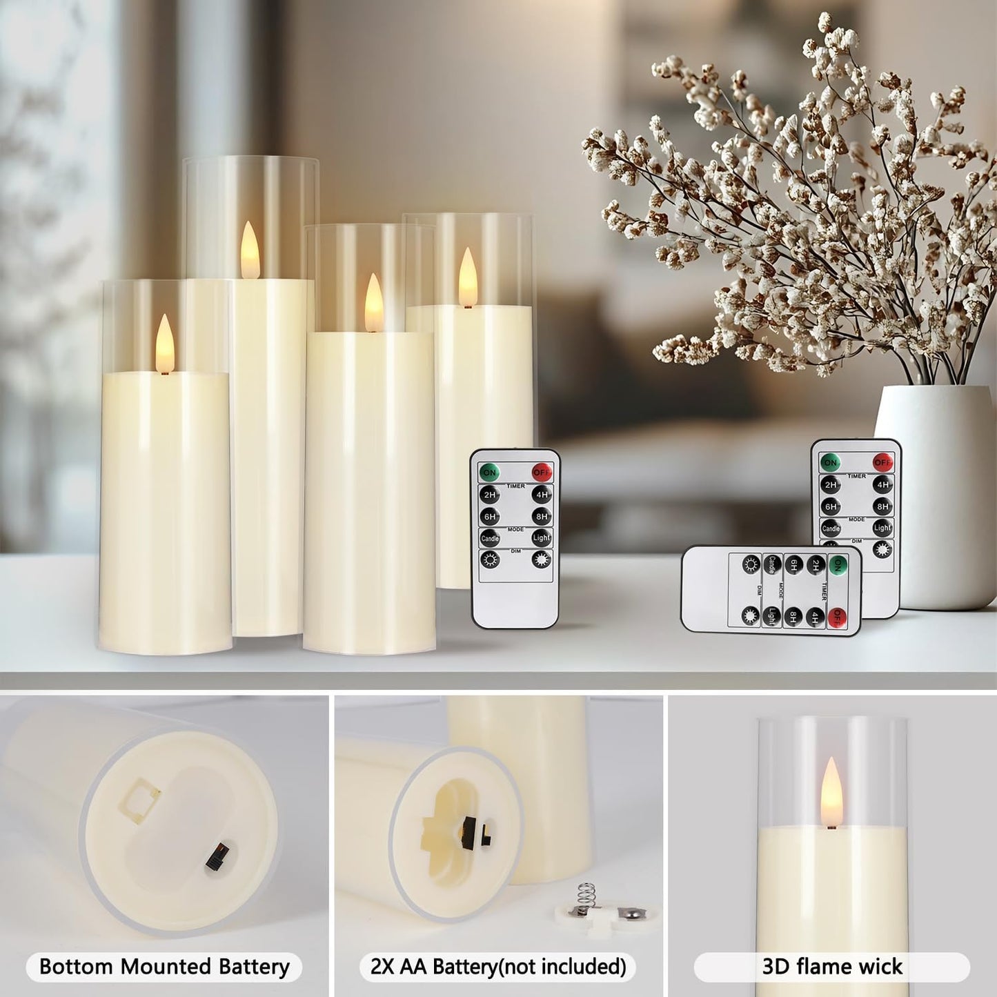 YOROXRG Set of 24 Waterproof Outdoor Flameless Candles, LED Candles with 4 Remote and Timer,(H 4" 5" 6" x D 2.2"),for Halloween Wedding Festiv