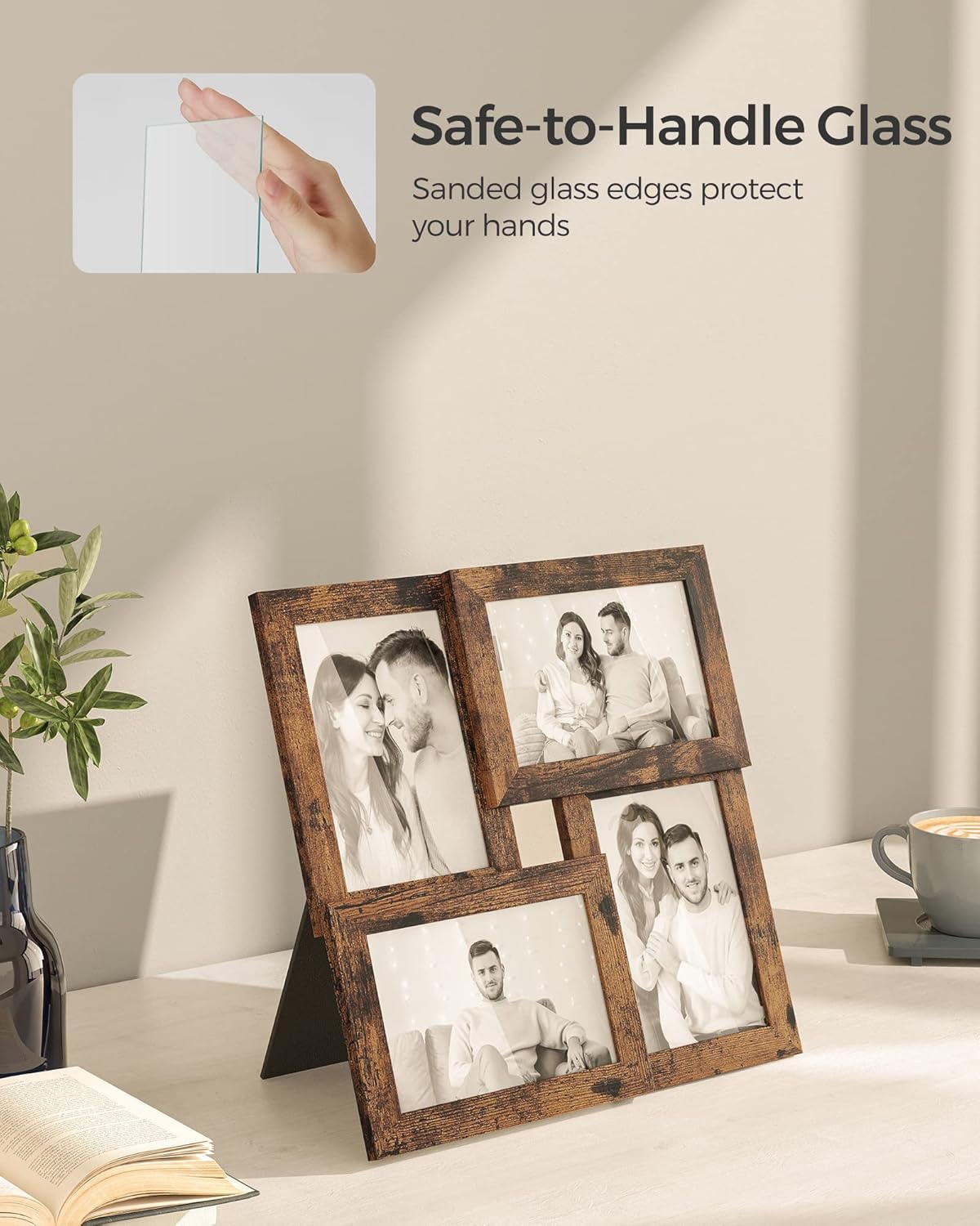 SONGMICS Collage Picture Frames, 4x6 for Wall Decor, Multi Family Photo for Gallery Decor, Hanging Display, Set of 4, Ink Black URPF25BK