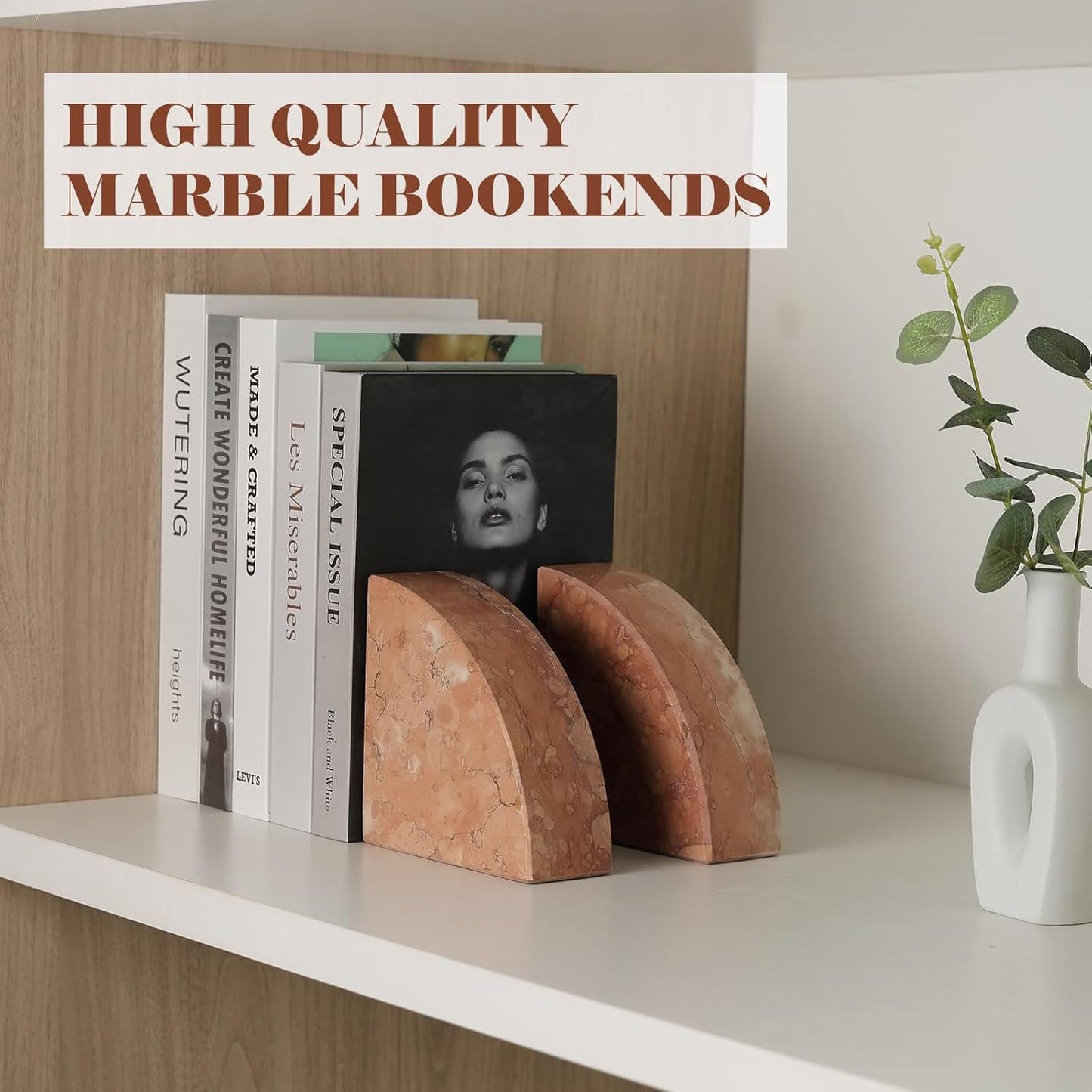 Karibiber Travertine Bookends for Heavy Books, Marble Decorative Bookends for Shelves, Heavy-Duty Stone Book Ends for Hardback Book & Cookbooks, Unique Book Stopper & Holder, Travertino Italy