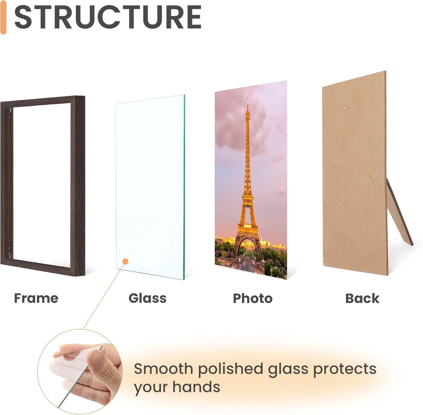 upsimples 5x7 Picture Frame Set of 3, Made of High Definition Glass for 5 x 7 Black Frames, Wall and Tabletop Display Thin Border Photo Frame for Home Décor