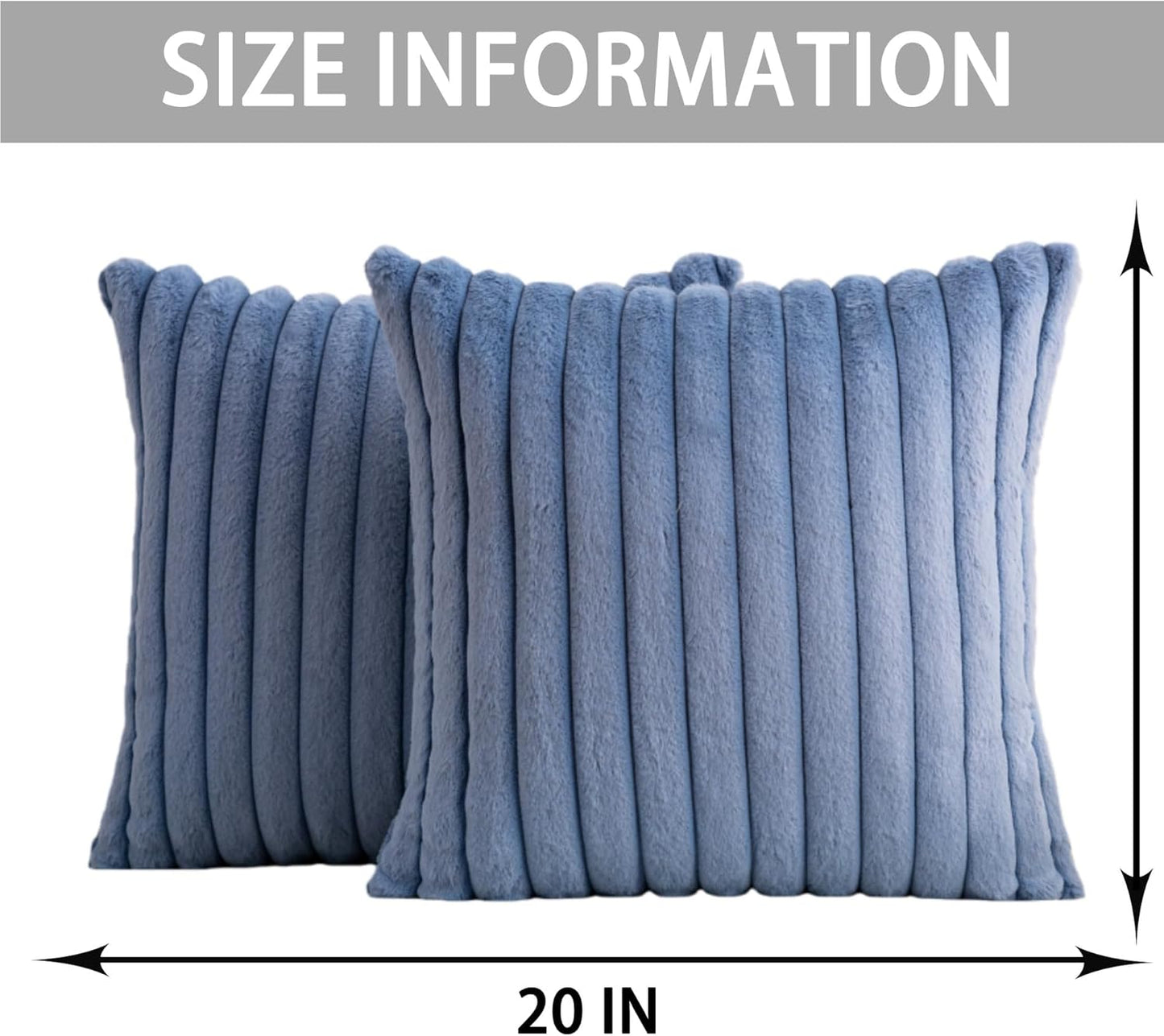 Aegero Pack of 2 Faux Fur Christmas Throw Pillow Covers 18x18 Inch, Soft Plush Striped Neutral Couch Pillow Cover, with Velvet Back Modern Home Decor for Sofa Living Room Couch Bed Cream White