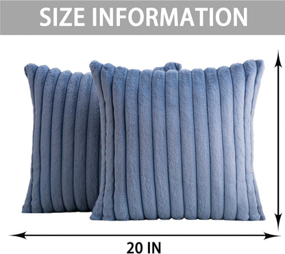 Aegero Pack of 2 Faux Fur Christmas Throw Pillow Covers 18x18 Inch, Soft Plush Striped Neutral Couch Pillow Cover, with Velvet Back Modern Home Decor for Sofa Living Room Couch Bed Cream White