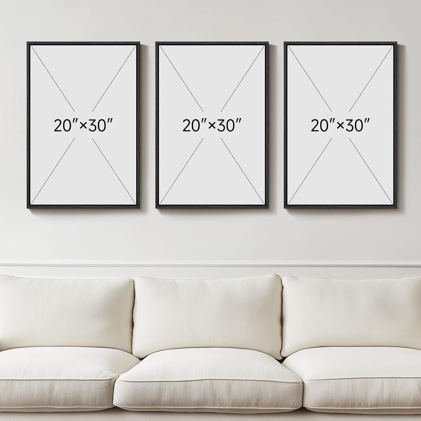 Large Framed Neutral Abstract Wall Art for Living Room, 3 Piece Modern Canvas Prints Paintings Artwork for Walls, Black and Beige Pictures for Living Room Hallway Stair Office Wall Decor 24x36 Inch