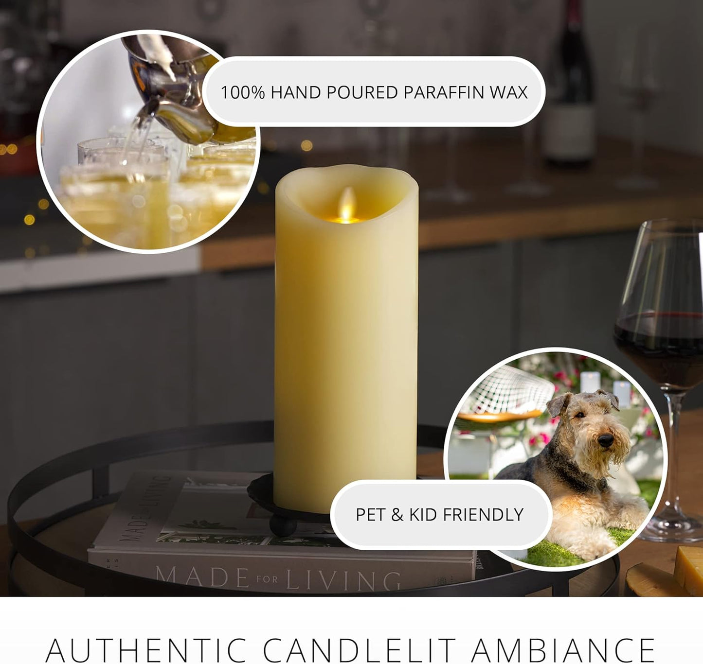 Luminara Scalloped Edge Flameless LED Candle - Ivory 3.5" x 8.75" - Real Wax Pillar Battery Operated Moving Flame w/Timer Unscented 1000Hr Runtime