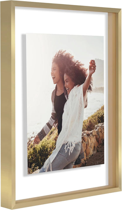 Americanflat Aluminum 11x14 Floating Picture Frame with Shatter-Resistant Glass - Use as 8x10 Picture Frame or Display 11x14 Photo - Signature Float Collection - Photo Frames for Wall Display - Black