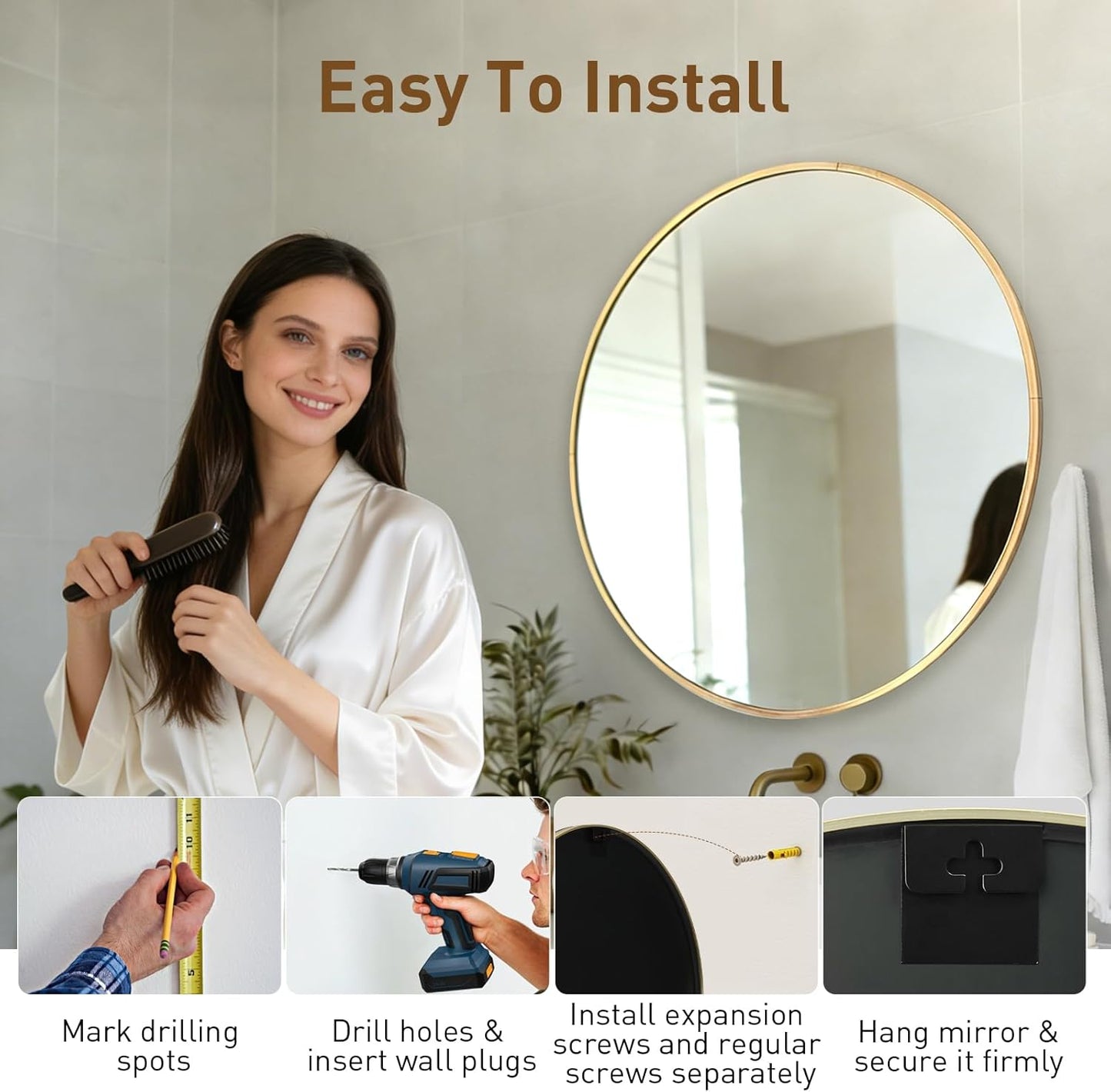 NEWBULIG Gold Round Wall Mirror 36 Inch, Bathroom Mirrors for Over Sink, Wall Decor for Bathroom, Entryway, Bedroom, Vanity