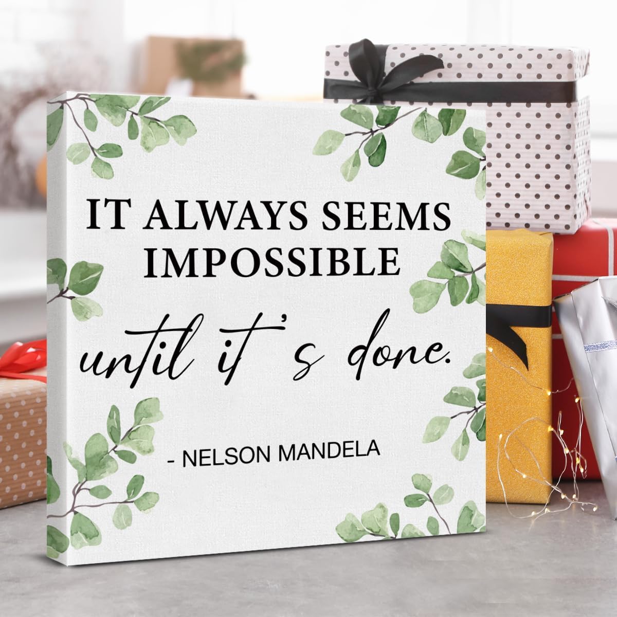 Inspirational Farmhouse Canvas Print Wall Art Decor One Small Positive Thought in the Morning Can Change Your Whole Day Sign Painting Plaque Rustic Home Decoration (8 X 8 Inches, Framed)
