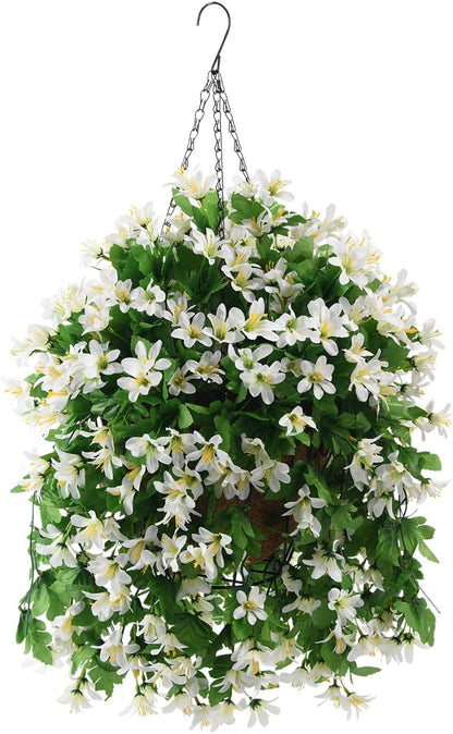INQCMY Artificial Fake Hanging Plants Flowers Basket for Spring Summer Outdoor Outside Porch Decoration,UV Resistant Faux Silk Violet in Planter for Home Patio Balcony Garden Yard Decor(Red)