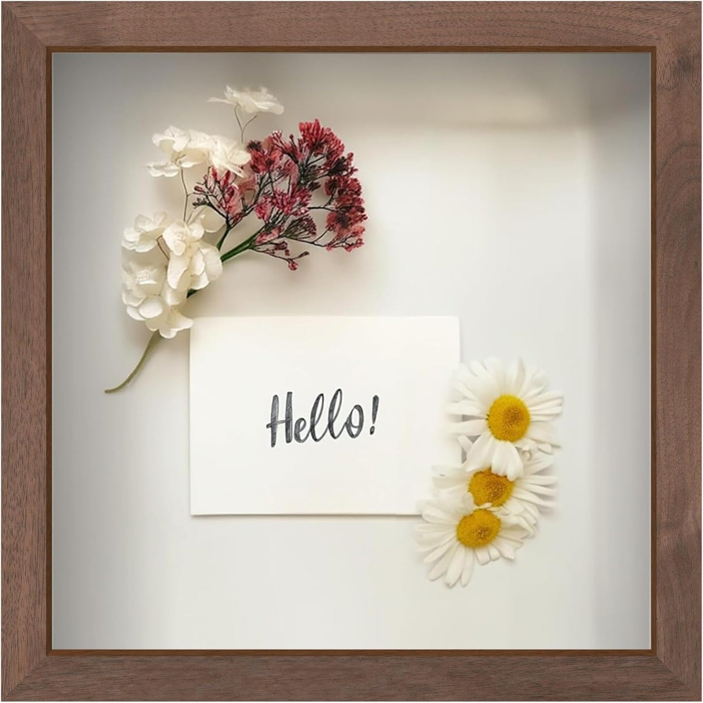 FrameWorks 11” x 14” Dark Oak Wooden Shadow Box Frame – Display Case with Soft Felt Back, Memory Box with Tempered Glass, Display Box with Elegant White Ball Push Pins, Wooden Flower Box