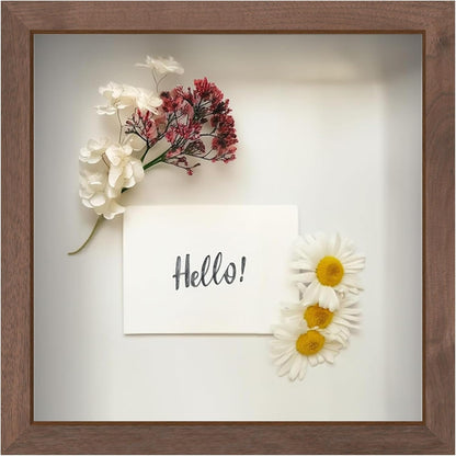 FrameWorks 11” x 14” Dark Oak Wooden Shadow Box Frame – Display Case with Soft Felt Back, Memory Box with Tempered Glass, Display Box with Elegant White Ball Push Pins, Wooden Flower Box