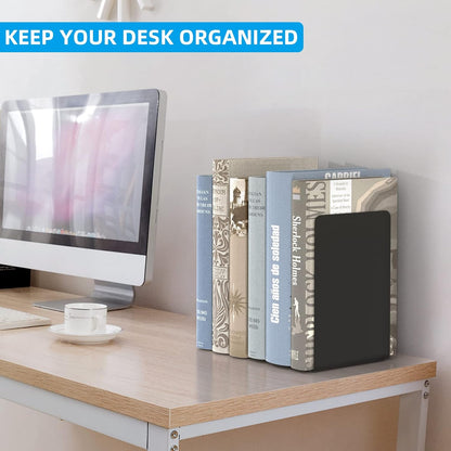 VFINE Bookends 4 Pairs, Black Metal Book Ends, Bookends for Shelves, Book Stopper for Heavy Books, Book Dividers for Home Office School Supplies