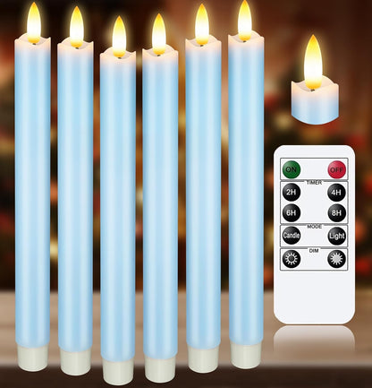 KSWING Upgraded Real Wax Short LED Flameless Taper Candles with Remote, 6 PCS White Candlesticks Battery Operated 3D Flickering - 6" Realistic Fake Candle Sticks for Home/Wedding/Fireplace Xmas Decor