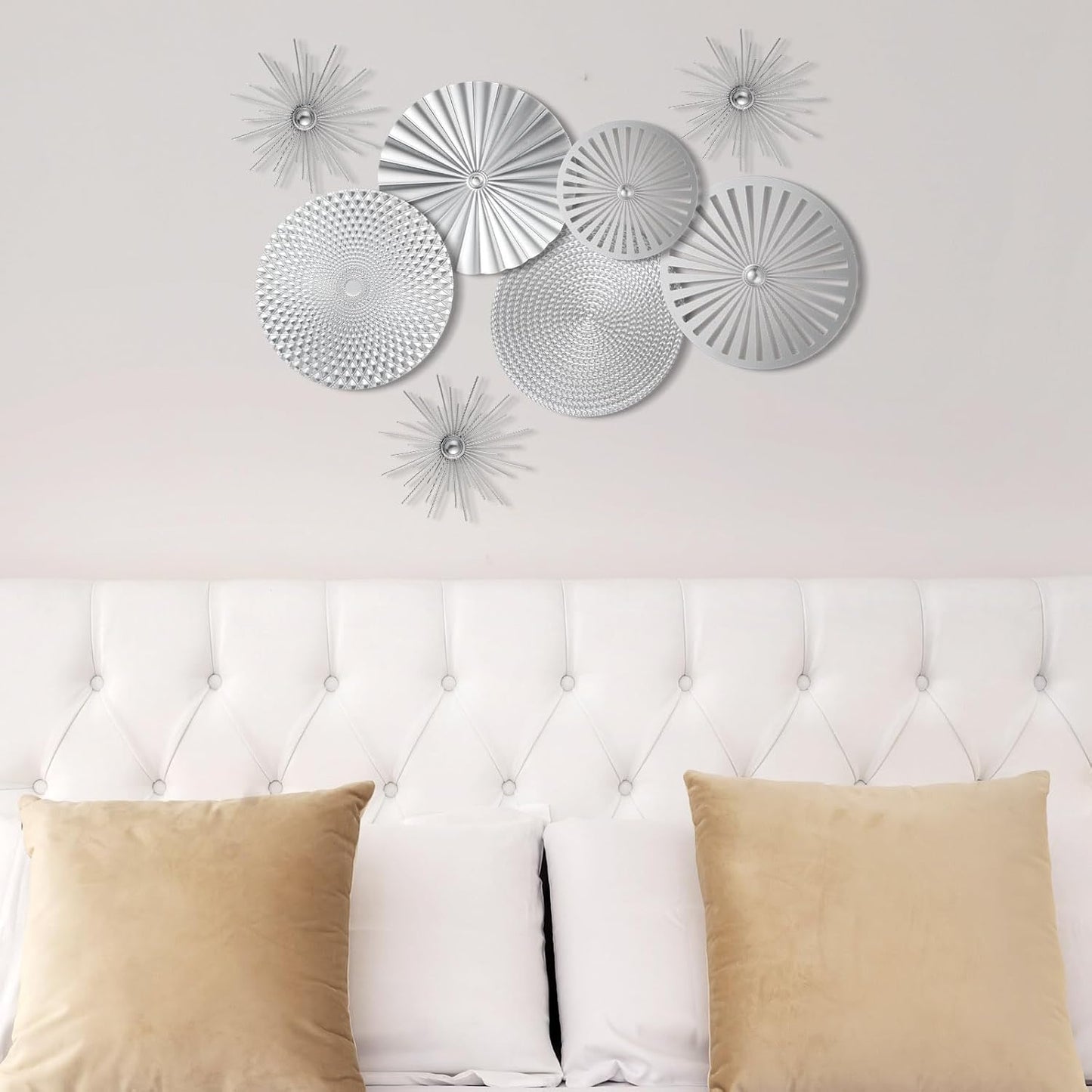 8 Pcs Gold Wall Decor Modern Metal Decor Metal Starbursts Radial Plate Art Hanging Decorative Wall Decorations for Home Bedroom Bathroom Living Room Office Sculpture(Gold)