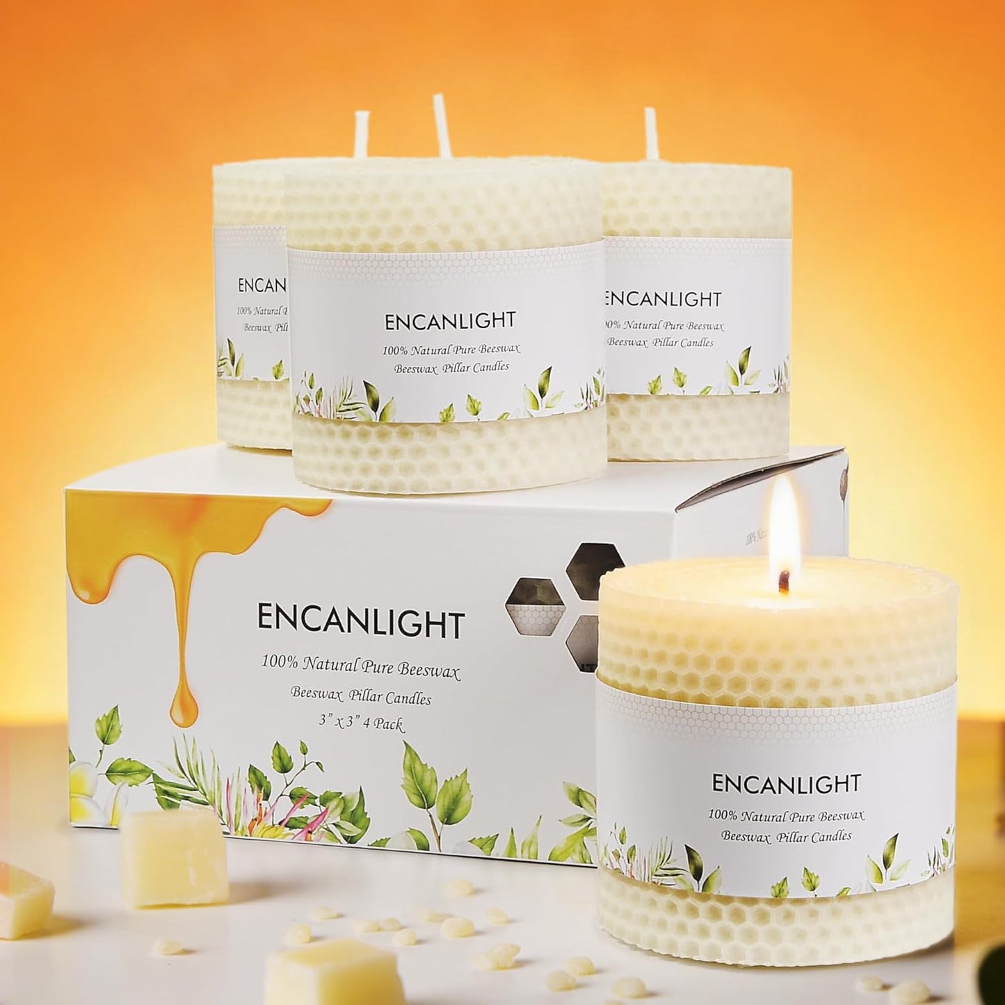 White Roll 2packs Bee swaxs Pillar Candles,Honeycamb Pillar Candle Set of 2 - Dripless and Smokeless,Approx 30 Hours Hurn for Home Decor,Party Wedding, Dinner