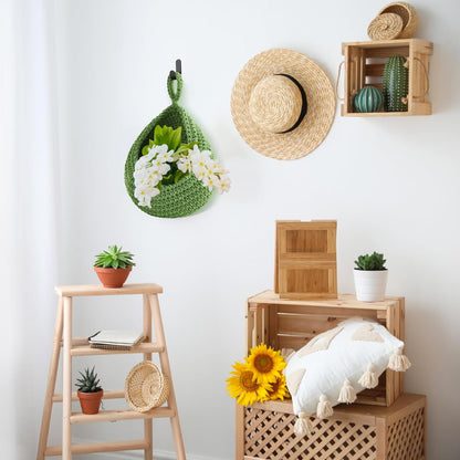Honeydak Boho Decor Hanging Wall Baskets for Kitchen 3 Pack Teardrop Baskets with Hooks Storage Fruit Onion Vegetable Potato for Home 3 Sizes(Linen,Teardrop,Jute)