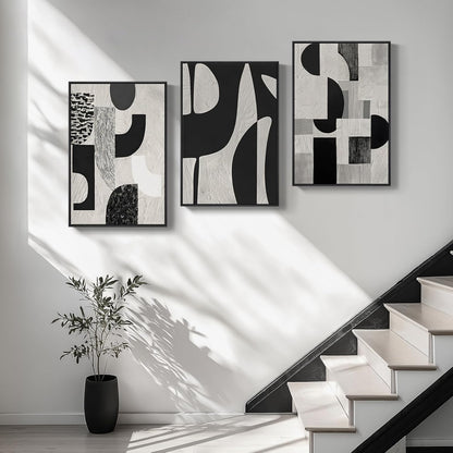 Large Framed Black and White Abstract Wall Art for Living Room, 3 Piece Big Modern Canvas Prints Paintings Artwork for Walls, Minimalist Abstract Art Pictures for Hallway, Office Wall Decor 24x36 In