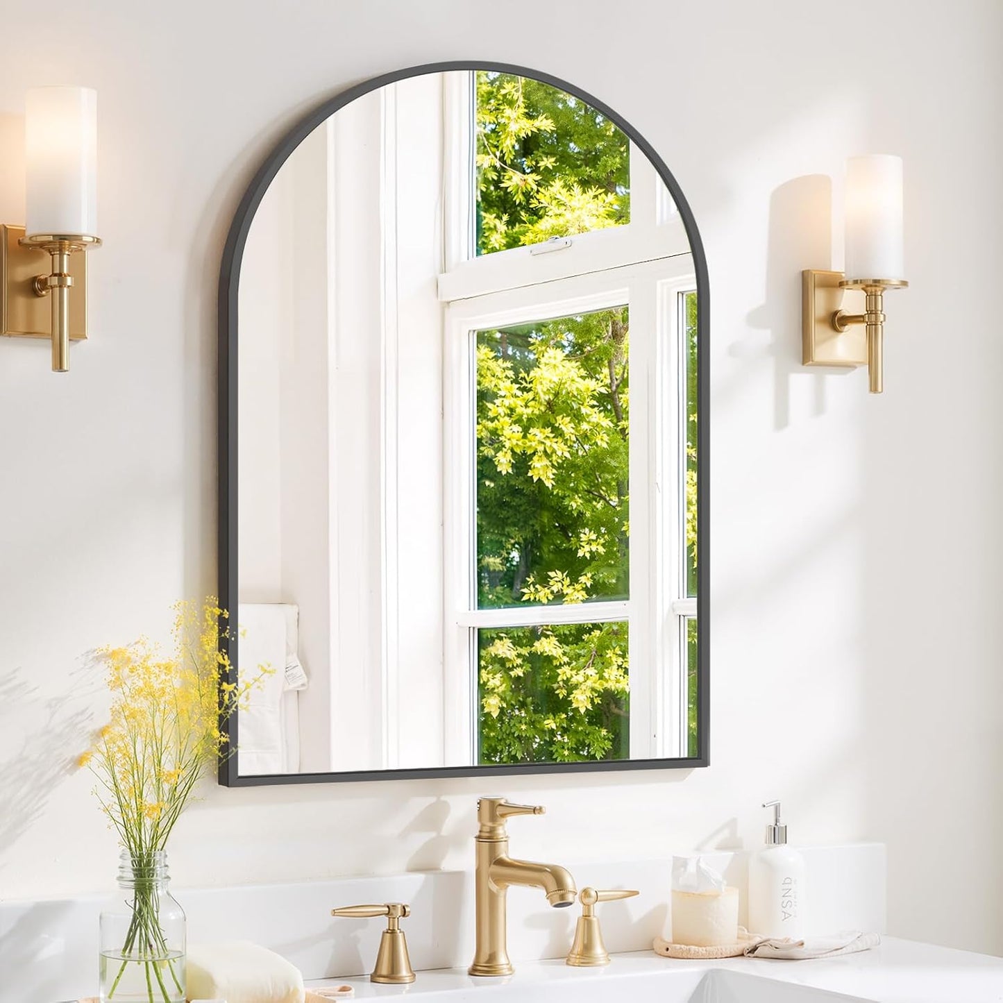 Round Wall Mirror 30 Inch Gold Vanity Mirror with Metal Frame, Modern Circle for Bathroom, Entryway, Bedroom, Living Room, Wall Mounted Decorative Mirrors