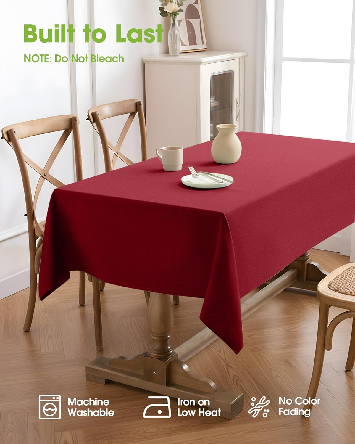 Pureegg Rectangle Linen Tablecloth Waterproof & Stain Resistant, Wrinkle-Free Table Cloth Adds Elegance and Protection, Ideal for Dining, Party, Wedding and Outdoor, 52 x 70 Inch, Sage Green