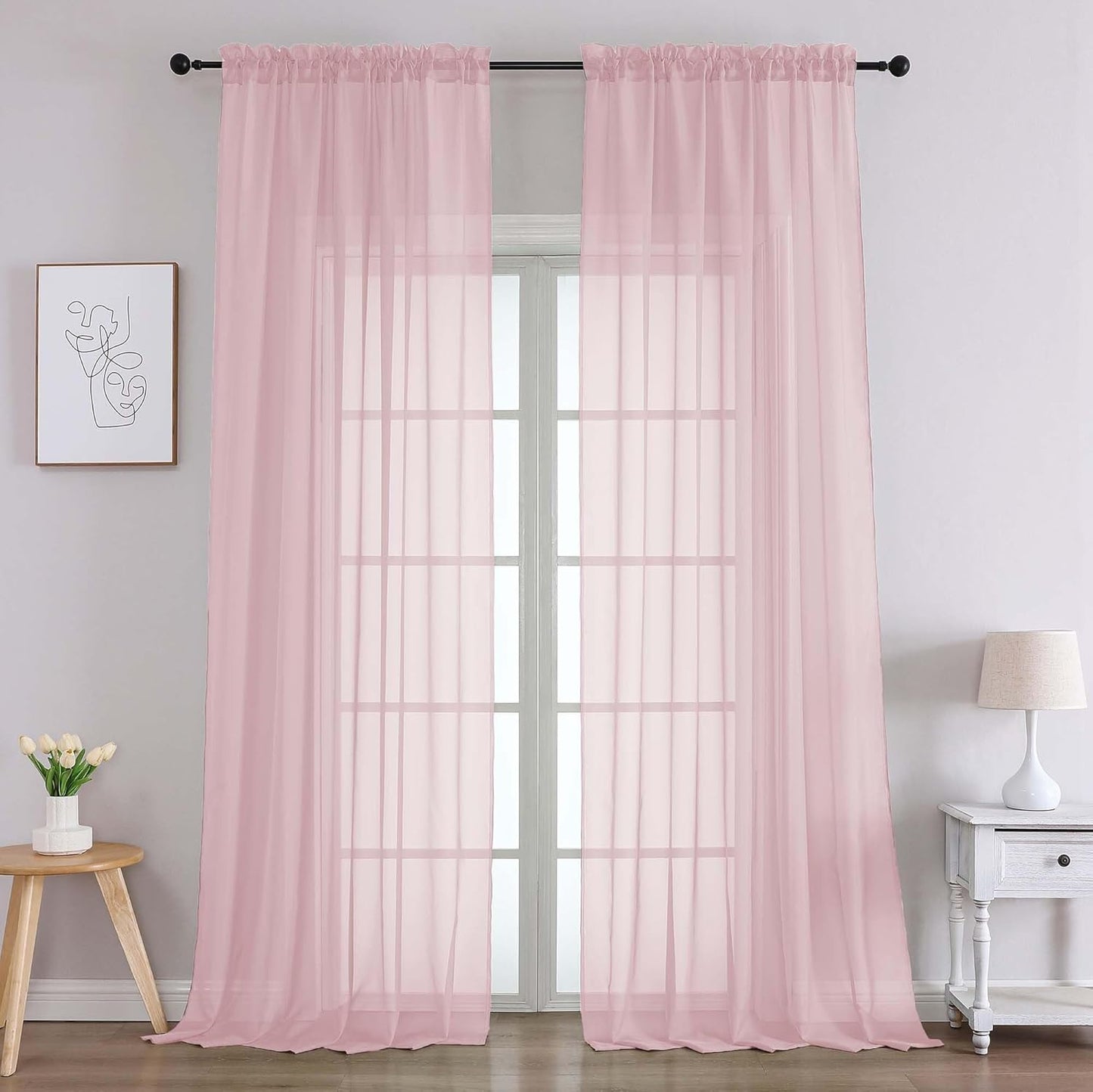 Chyhomenyc Sheer White Valances for Windows 2 Pack, Small Window Curtains for Living Room Bathroom Cafe Laundry Basement, Modern Top Dual Rod Pocket Voile Curtain, 42W x 14L inches, White - Colors C