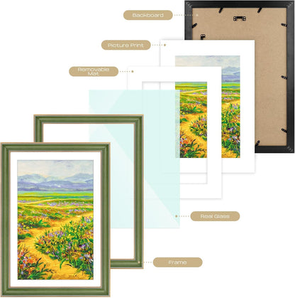 Golden State Art, 11x14 Photo Frame with Mat for Pictures 8x10 and Real Glass (Dark Gold Brown & Bronze Pewter Panel with White Color Mat, 1.25 Inch Frame Border)
