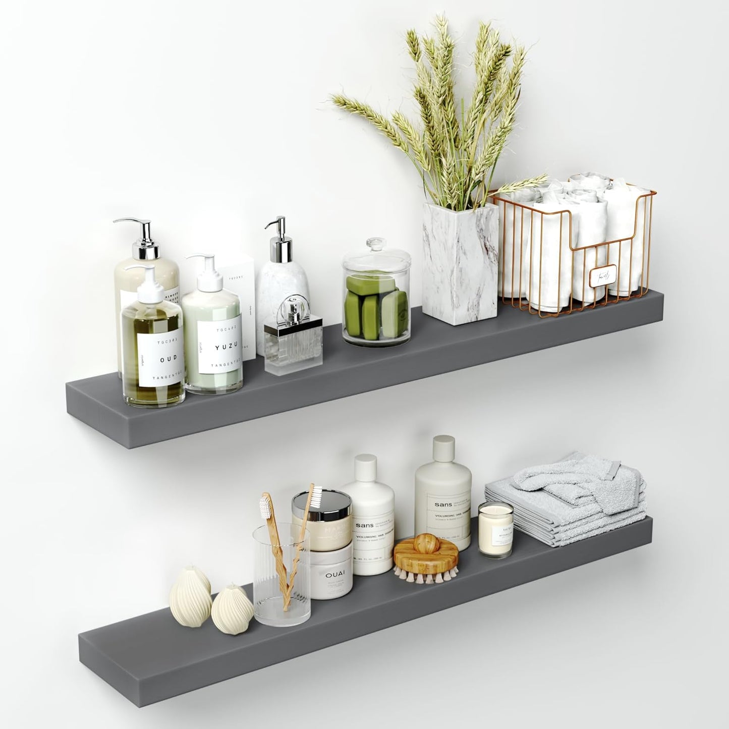 Homeforia 24 inch Natural Floating Shelf, High End Solid Real Wood 24inch Small Floating Shelves for Wall Mounted, Natural Wooden Floating Shelves, Heavy Duty Bracket, 24 X 6.5 X 1.75 in, Set of 2