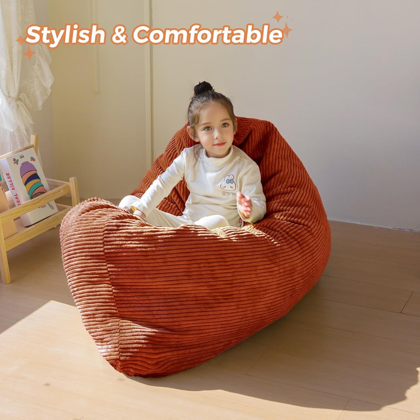 MAXYOYO 3 in 1 Kids Bean Bag Chair Couch, Convertible Chair Folds from Bean Bag to Lounger, Child Floor Sofa for Gaming, Reading, Floor Mattress with High-Density Foam Filling
