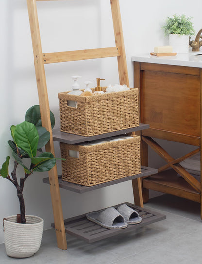 StorageWorks Wicker Basket, Baskets for Organizing, Storage Basket with Built-in Handles, Water Hyacinth Shelves (Medium 2-Pack, Natural Hyacinth)