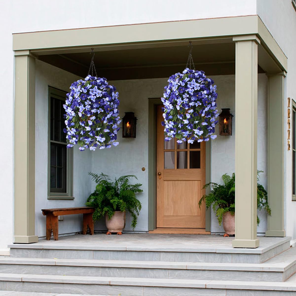 INQCMY Artificial Fake Hanging Plants Flowers Basket for Spring Summer Outdoor Outside Decoration,Faux Silk Begonia Flower in Planter Look Real UV Resistant for Home Porch Patio Balcony Yard Decor