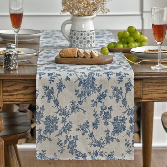 Artoid Mode Monochrome Sketch Branch Toile Textures Chinoiserie Cotton Dark Grey Table Runner, Seasonal Retro Vintage Kitchen Dining Table Decoration for Home Party Decor 13x72 Inch