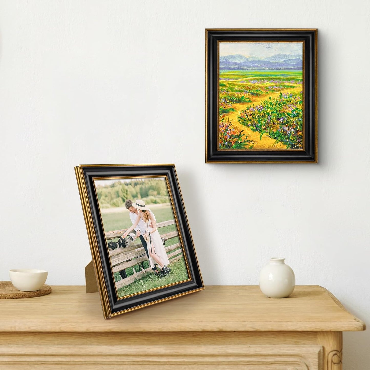 Golden State Art, 11x14 Photo Frame with Mat for Pictures 8x10 and Real Glass (Dark Gold Brown & Bronze Pewter Panel with White Color Mat, 1.25 Inch Frame Border)