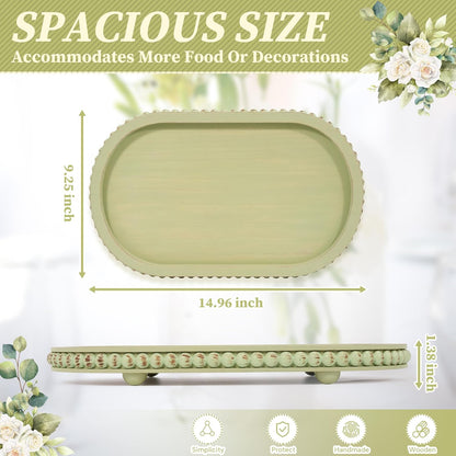 HPC Decor 12in Round Wood Tray - White, Distressed, Farmhouse Rustic - Decorative Tray for Living Room, Coffee Table, Kitchen Table or Farmhouse Serving Tray