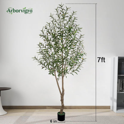 Artificial Olive Tree 6FT Tall Faux Olive Tree Artificial Indoor with Natural Wood Trunk and Lifelike Fruits Realistic Black Potted Interior for Home Office Living Room Decor