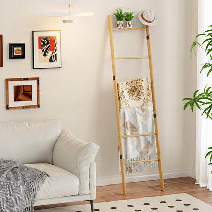 BAMBANG 6-Tier Blanket Ladder for Living Room, Blanket Quilt Ladder Rack Rustic Decorative Towel Holder, Wall Leaning Blanket Ladder Shelf Storage Farmhouse Decor for Bedroom Bathroom, Black