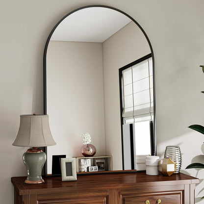 VooBang Arched Wall Mirror, 24 x 36 inch Arch Bathroom Mirror, Wall Mounted Vanity Mirror with Arch Metal Frame, Modern Bathroom Vanity Mirror for Bedroom, Living Room, Hanging or Leaning, Black