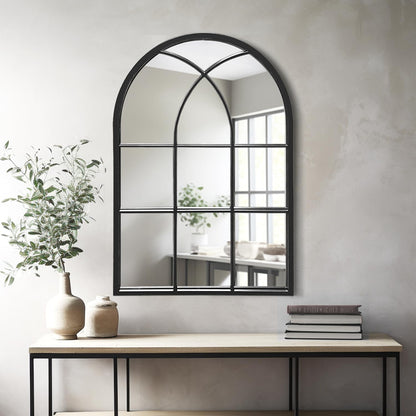 Dewfig 65"x 22" Arched Window pane Full Length Mirror, Wall Mirror, Floor Standing Mirrors, Farmhouse Long Full Body Mirrors Wall Mounted for Living Room, Bedroom, Entryway, Fireplace, Black