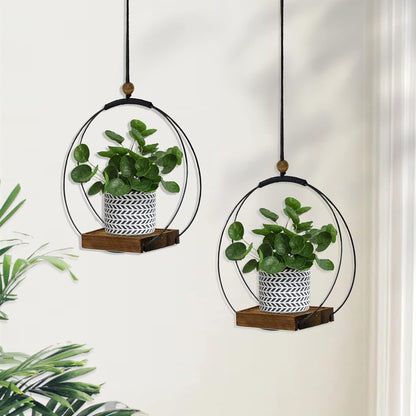 Hanging Planter for Indoor Plants, Black Plant Hanger Indoor with Sturdy Wood Base, Modern Boho Macrame Plant Hanger for 3-5.5 Inch Pot, Hanging Wall Ceiling Window Home Decor (Pots Not Included)